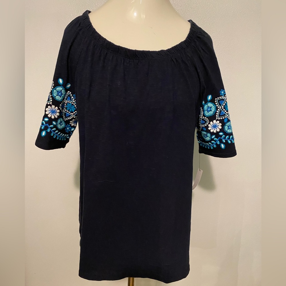 NWT Talbots Cotton Knit Top With Embroidery